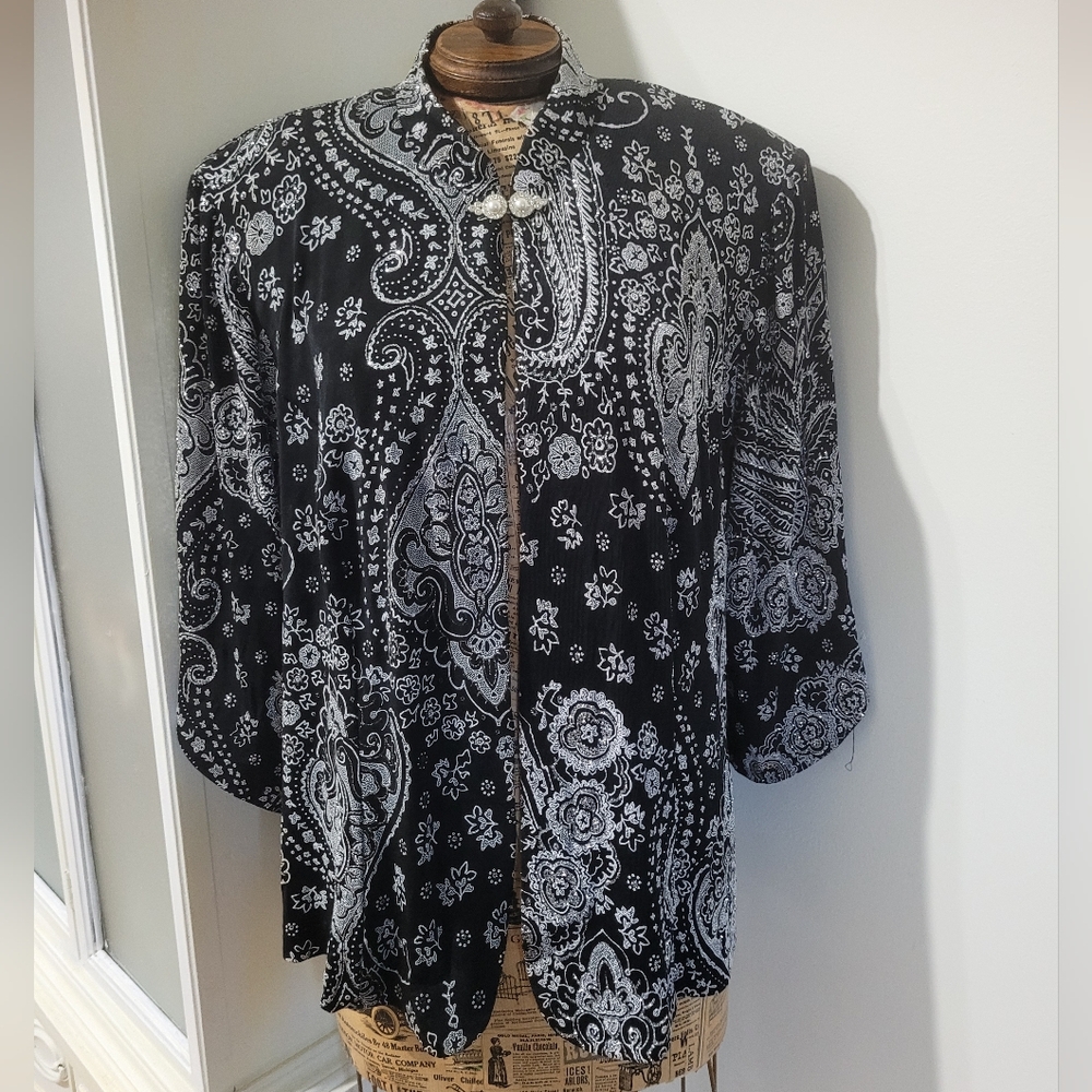 Alex Evenings Black & White Paisley Cardigan XL Glidder